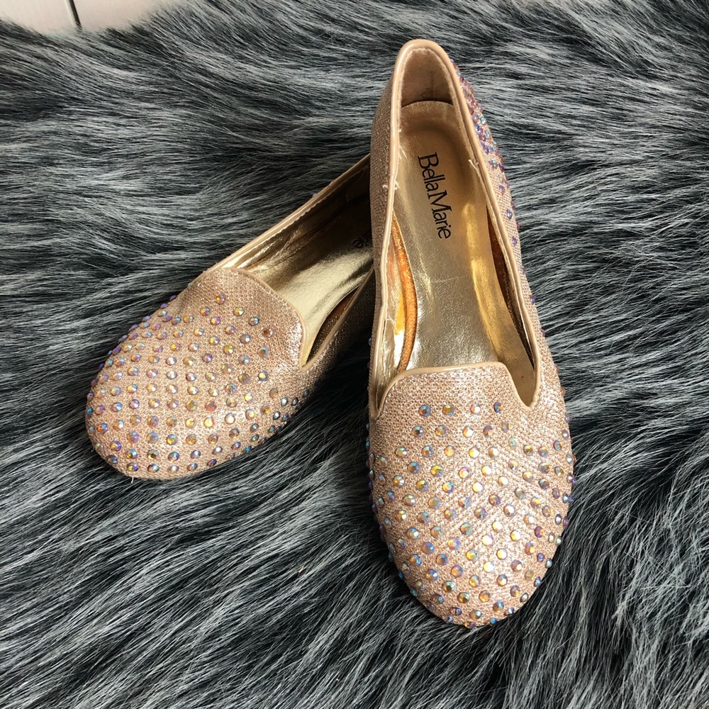 Bella Marie Sequin Gold Flats 6.5
